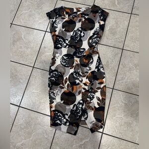Bar III Floral Print Women's Dress - Black, Gray, Orange Size Medium